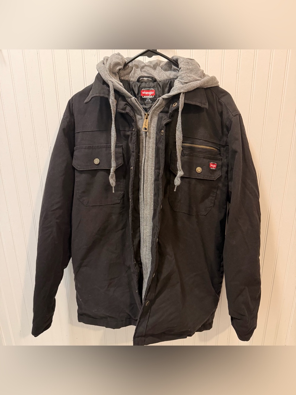 Wrangler Black Field Jacket with Gray Hooded Liner